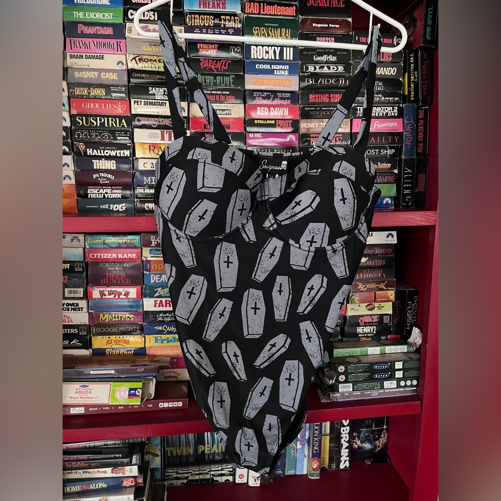 Discontinued Sourpuss Coffin Bathing Suit 1 Piece XXL Goth Witchy